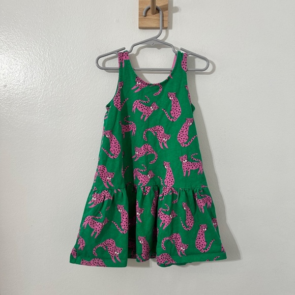 Mini Boden Pink & Green Sleeveless Cheetah Drop Waist Dress 5-6 Yr - Picture 2 of 5